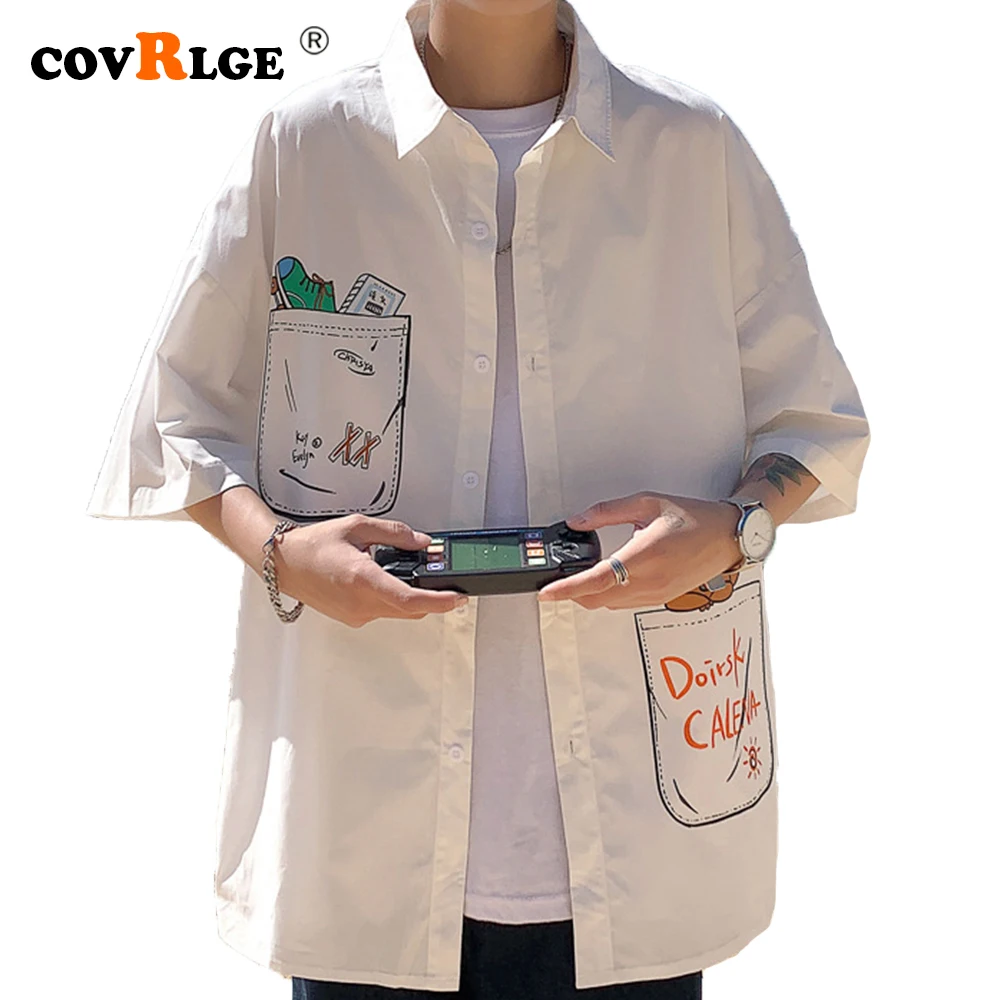 

Covrlge Summer Men's Shirt New Style Creative Graffiti Printing Short-sleeved Top Tide Brand Loose Wild Couple Men Shirt MCS160