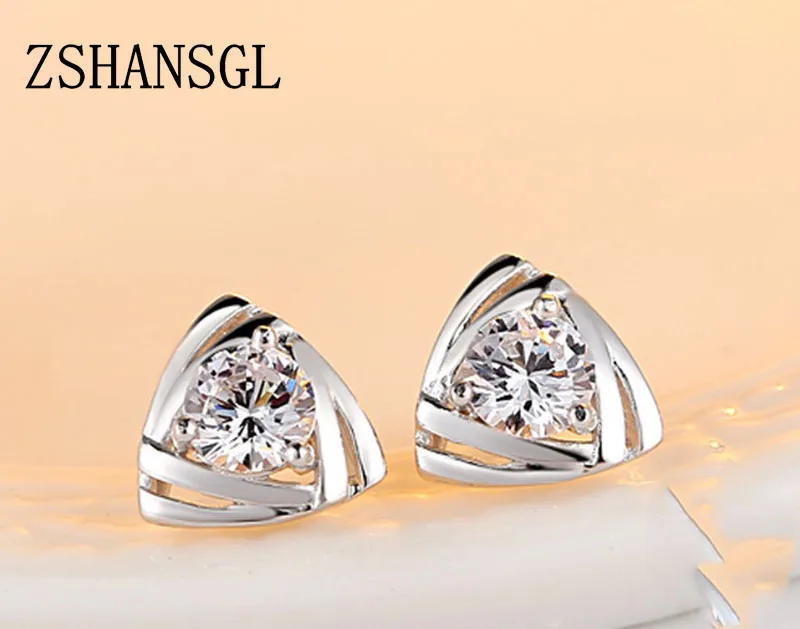 Изящные однотонные Серебристые сверкающие серьги гвоздики с бантом и