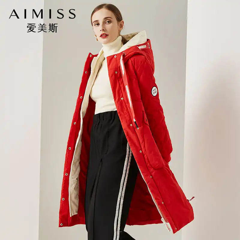 AIMISS/Новинка, женский пуховик, очень плотная теплая куртка с капюшоном и карманом, длинный пуховик, повседневная одежда пальто, зимняя женская одежда