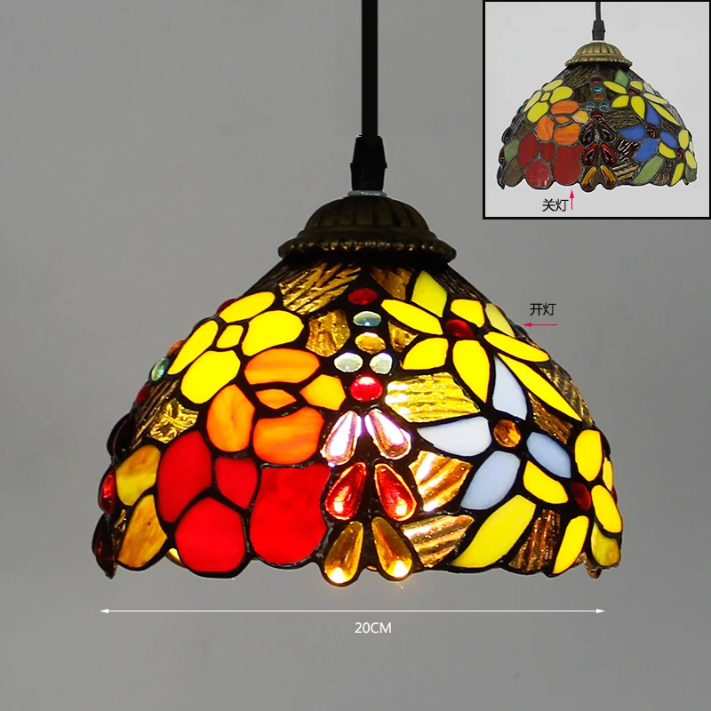 Lámpara colgante Tiffany de 8 pulgadas, luz de suspensión con patrón de cola de Fénix, flor rosa