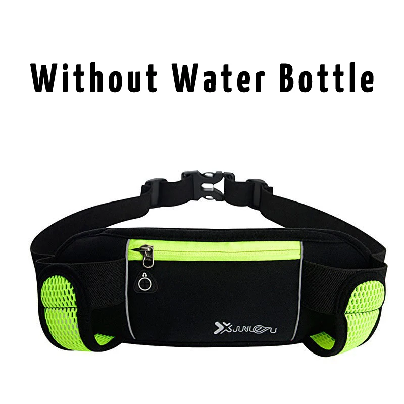 green without bottle Женские и мужские поясные сумки для бега, женские водонепроницаемые поясные сумки для мобильного телефона, женские черные и зеленые нейлоновые две бутылки для воды, Фанни-пакеты 183 - Цвет: green without bottle