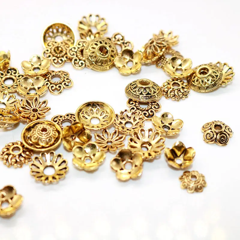 

50/100pcs Metal Bead Caps Charms for Jewelry Findings Hollow out Beads End Caps Alloy Tibetan Silver Plated Flower beads cap