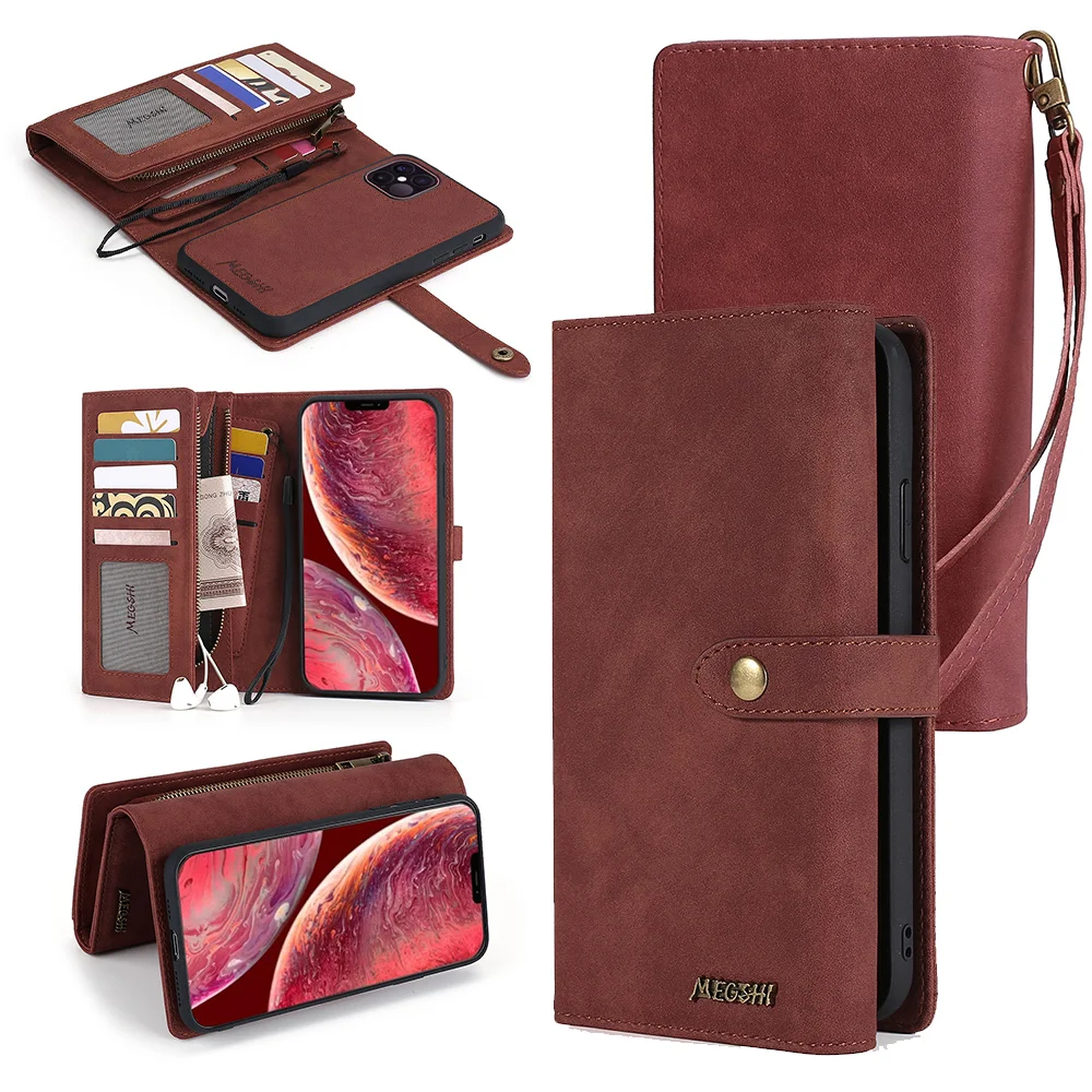 Кожаный чехол бумажник с откидной подставкой для iPhone 6 6s 7 8 Plus X Xs Xr XsMax 11 11Pro