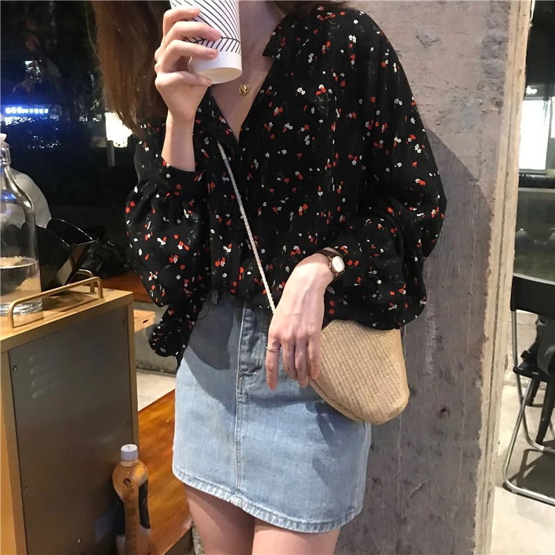 

Print-Floral 2020 Vintage Feminine Elegant Chic Casual Fashion Sweet All-Match Shirts spring chiffon blouse