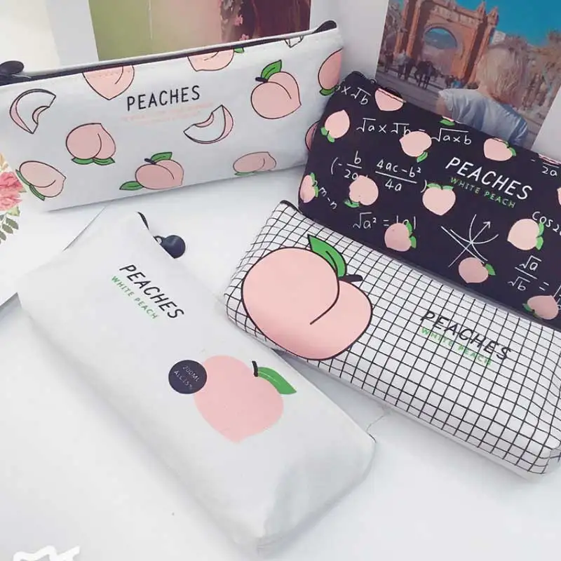 Kawaii розовый персик фрукты Холст Карандаш Чехол подарок Хэлло Китти школьный