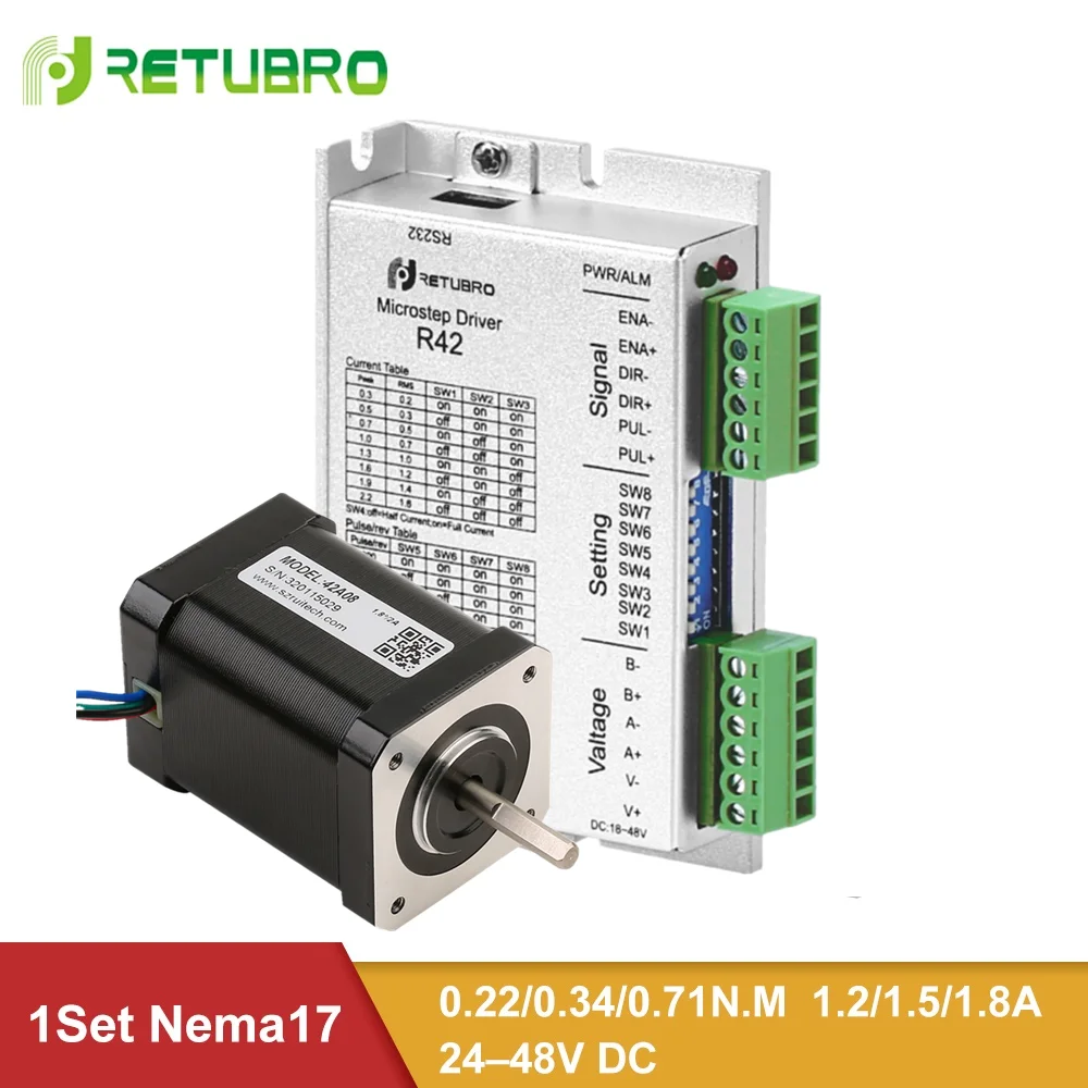 RETUBRO R42 + 42 серия Nema 17 шаговый двигатель и Драйвер 22 / 34 71 Ncm 4 провода 2 фазный