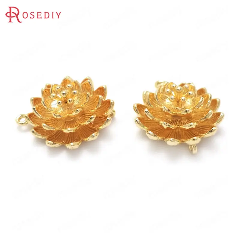 

(37156)4PCS 20x19MM Height 9.5MM 24K Gold Color Brass 3D Lotus Flower Charms Pendants Jewelry Making Supplies Diy Accessories