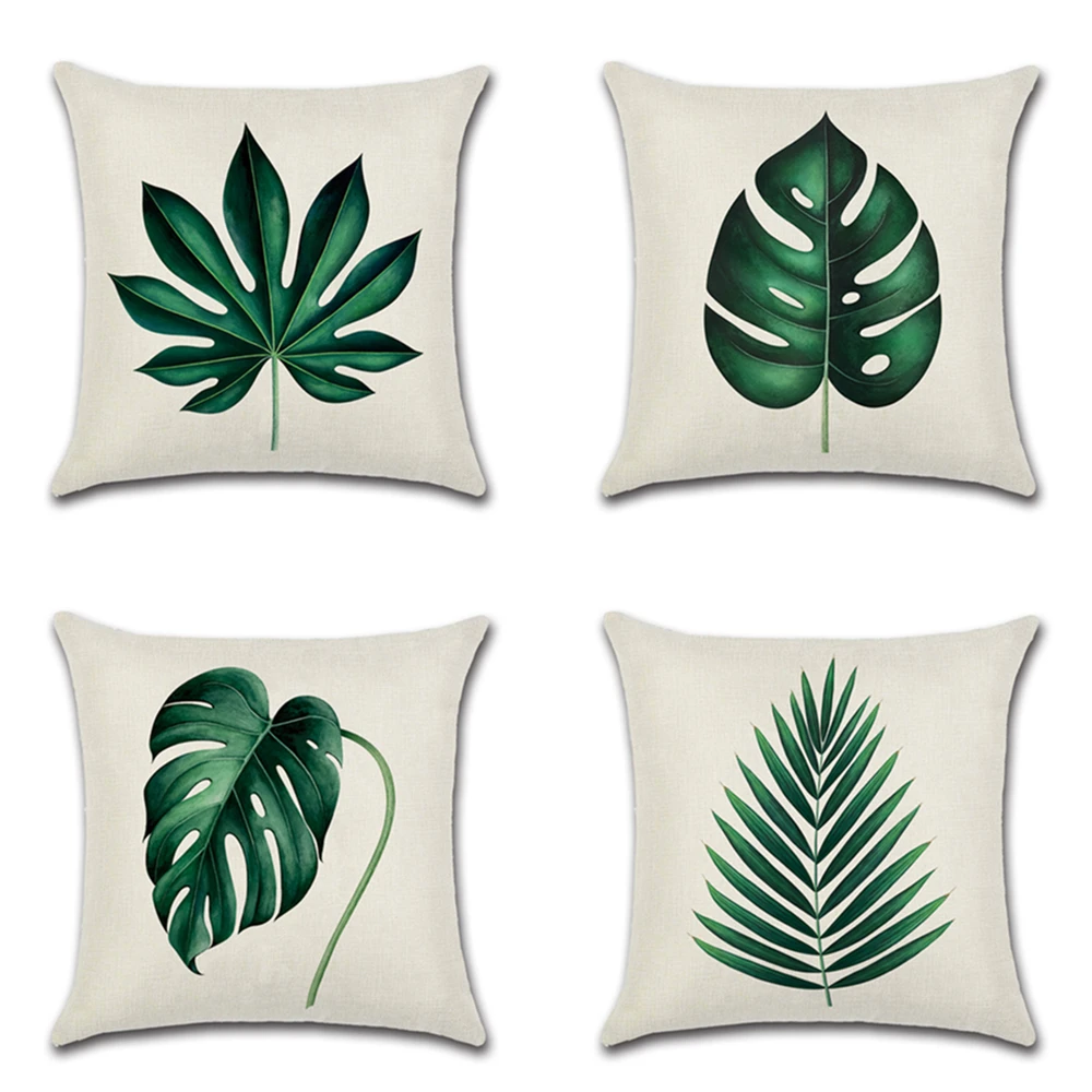 

Tropical Plants Cushion Cover Home Decor Linen Green Leaves Throw Pillow Cover For Sofa Bed Monstera Leaf Pillow Case 45*45cm