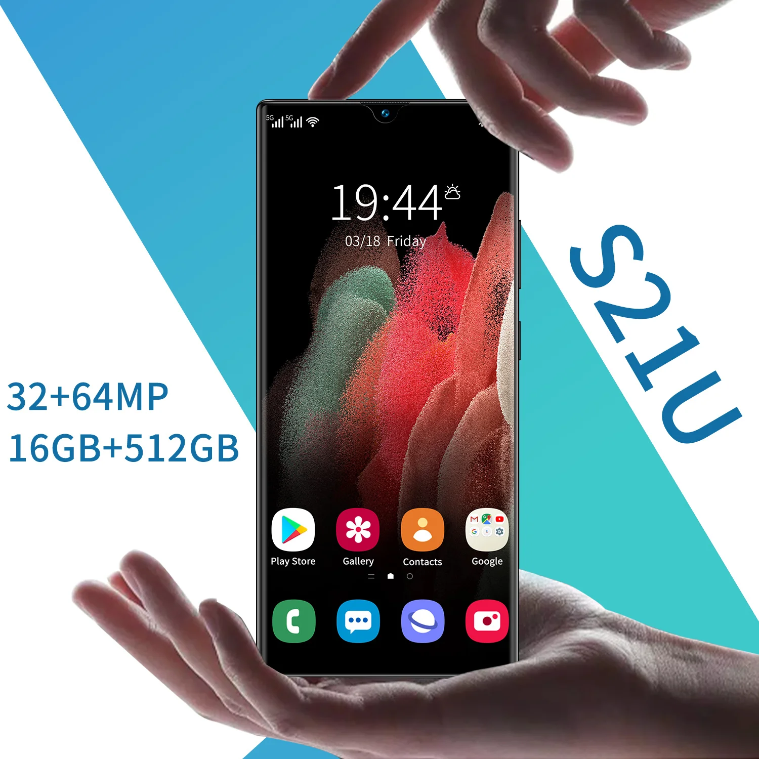 

S21U 5G Network 16+512GB Fingerprint Unlock Andriod 11 Cell Phone Global 6.9 Inch Face ID 1440*3220 Hot Sell Smartphones