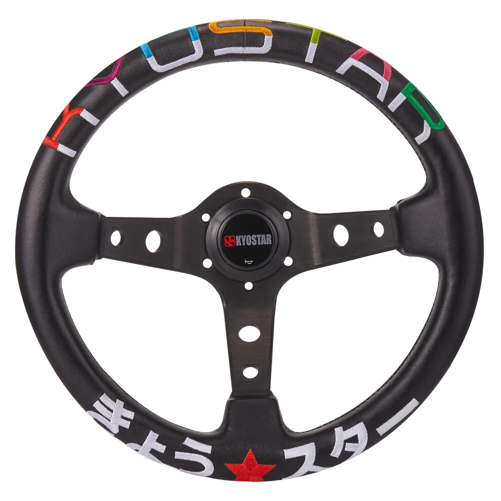 Руль с вышивкой Kyostar универсальный 350 мм 14 дюймов гоночный автомобиль кожаный