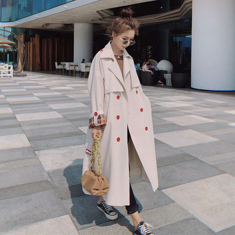 

Женская белая ветровка на весну и осень, модный Свободный тренчкот в Корейском стиле с строчкой, дамский плащ