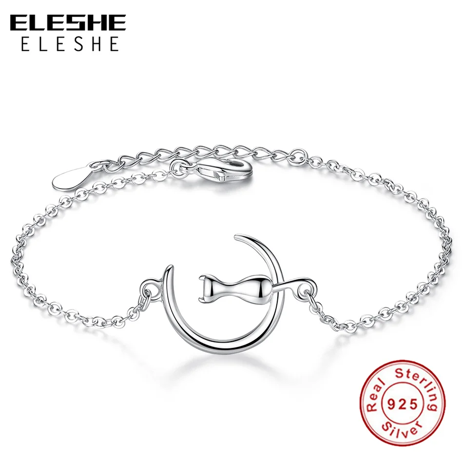 100% 925 стерлингового серебра с милой циркониевым кристаллом браслет Cat браслеты