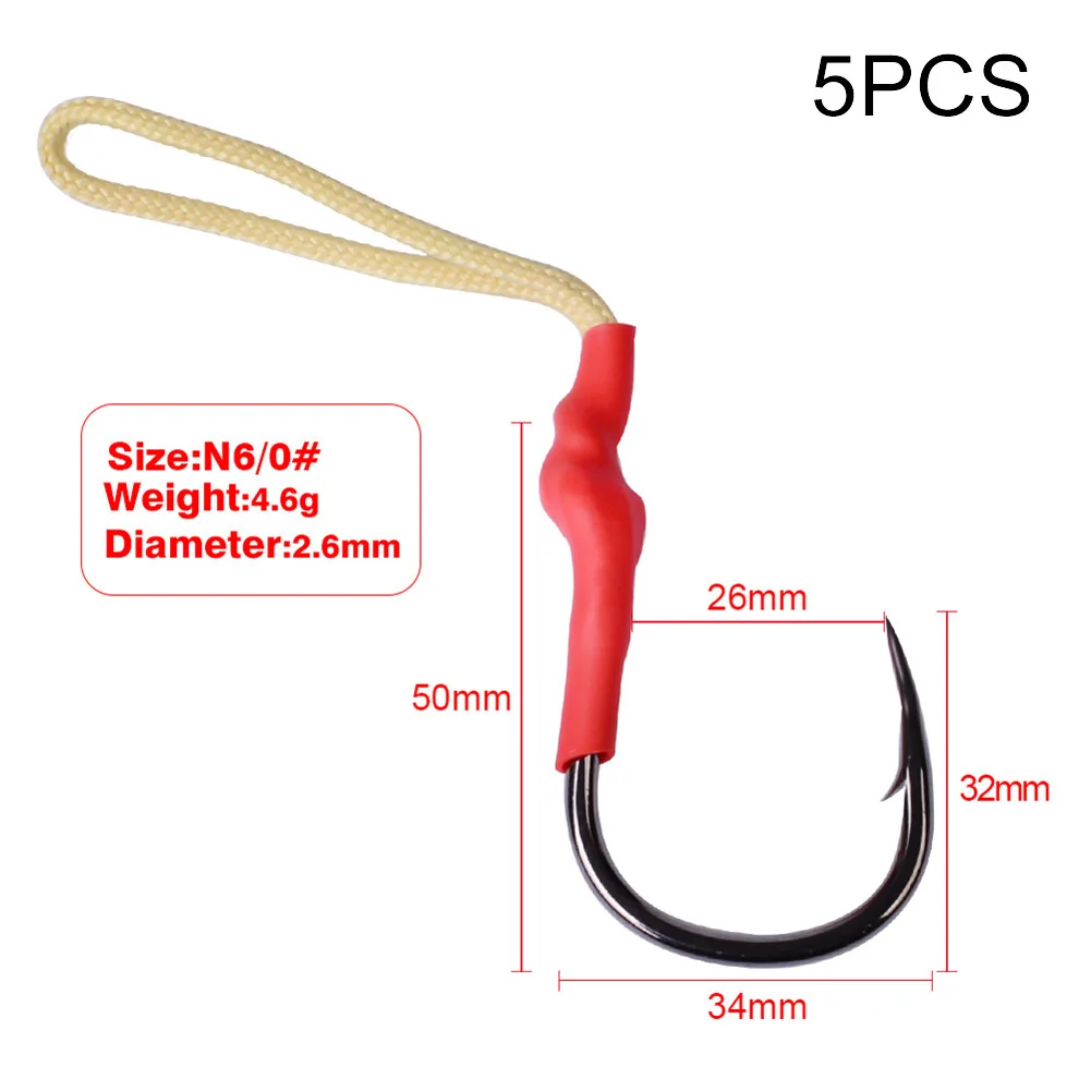 

5pcs High Carbon Steel Assist Hooks Jigging Fishing Hook With Line Fly Carp Offset Hooks Single Bait Jig Worm Assist Fishhook