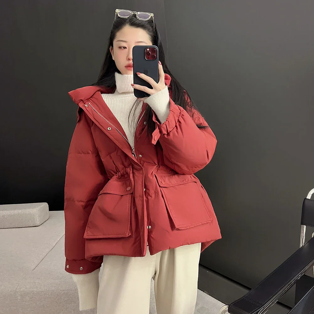 

2021 Women Winter Down Coat Long Sleeve Loose Thicken Women Warm 90 White Duck Down Jacket Belt High Quality Warm Female Jacket
