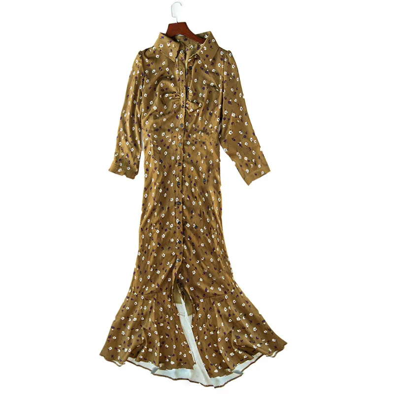 

2020 New Spring And Summer Chiffon Long Sleeve Irregular Side Maxi Dress Slim Fit Elegant One-breasted Casual Vacation Dress