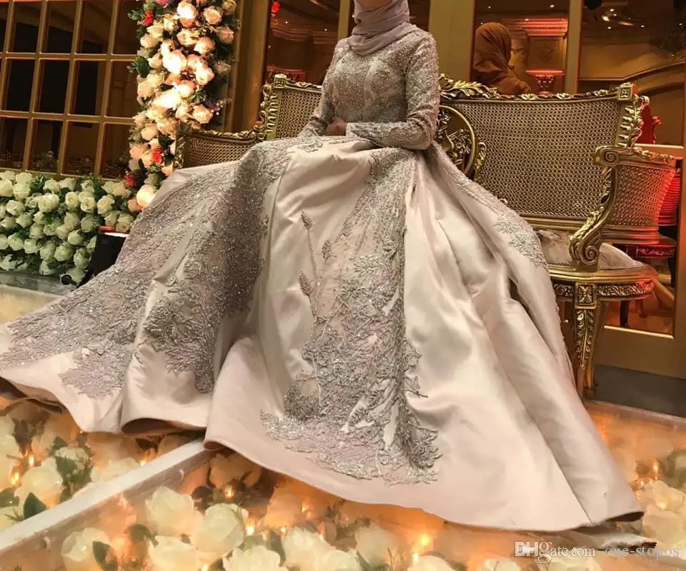 2019 арабское свадебное платье Aso Ebi с высоким воротом роскошное кружевное