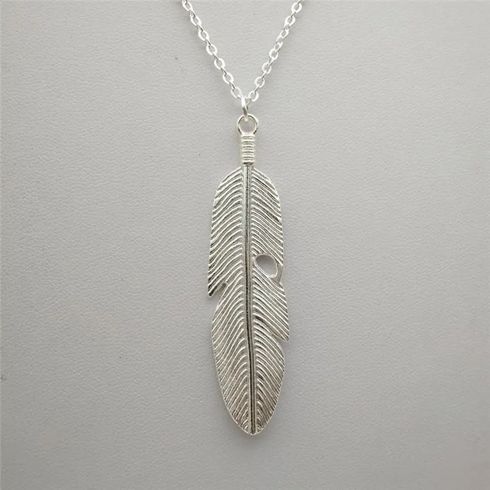 Простая Классическая Подвеска на ожерелье с перьями Длинная цепочка свитер