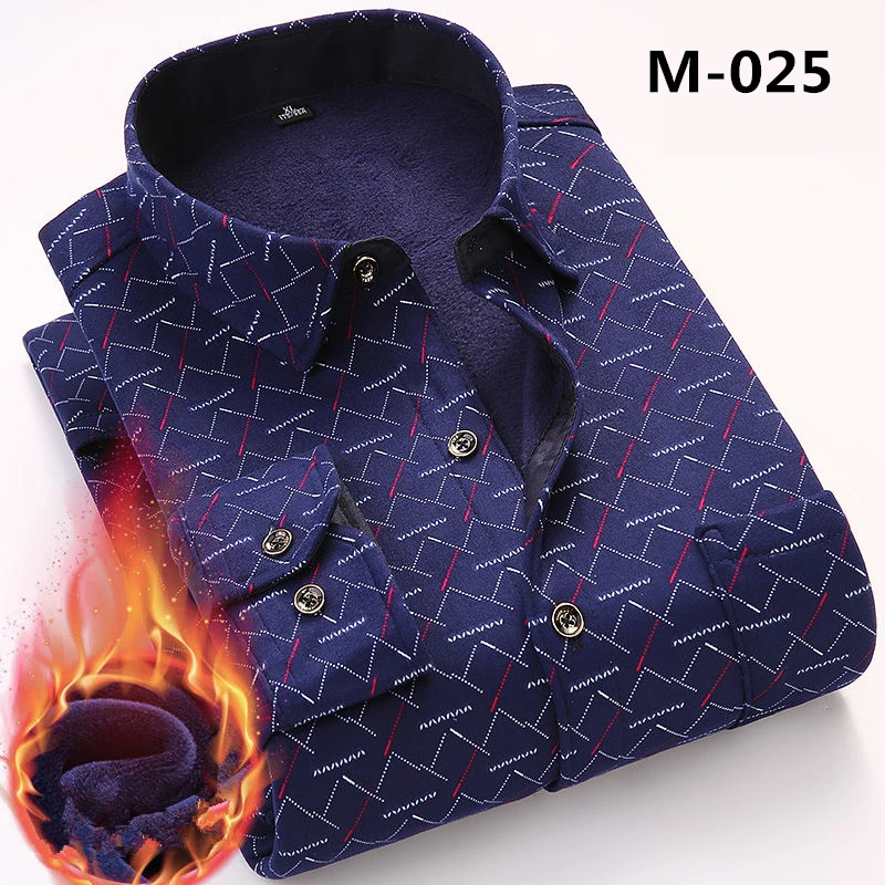 Fashion Men's Print Plaid Warm Thick Velvet Fleece Shirts Winter Long Sleeve Dress Shirt for Men Soft Flannel Camisa Masculina