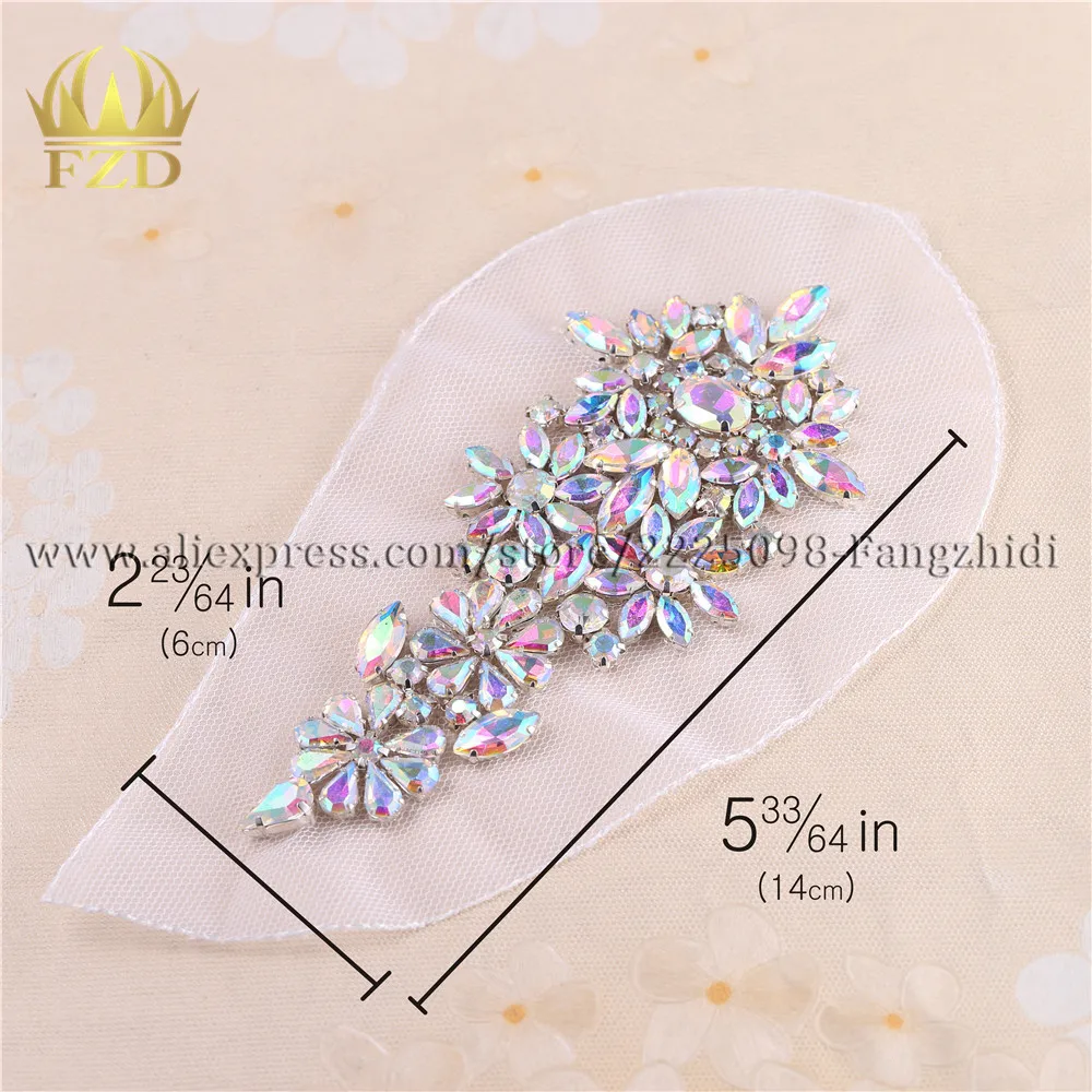 FZD-20 pares de diamantes de imitaci&oacute;n hechos a mano para coser en AB, apliques de gasa de cristal, adorno de diamantes de imitaci&oacute;n para vestido de novia, ropa de FA-1493-2