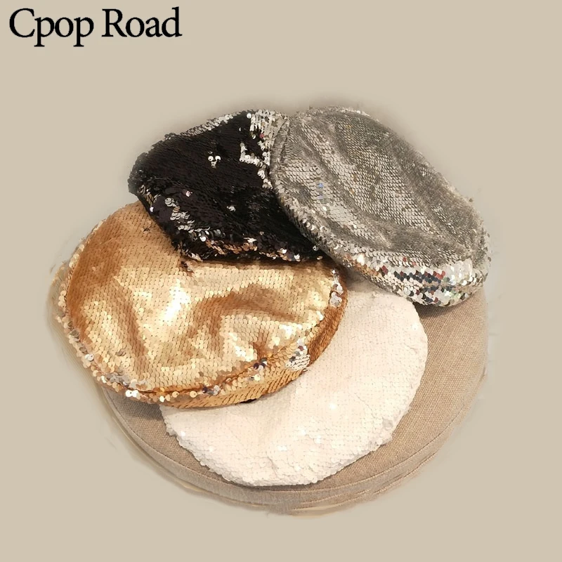 Cpop Модные 4 цвета, модные береты с пайетками, высокое качество, с блестками, регулируемые женские шапки, повседневная, индивидуальная, элегантная женская шапка