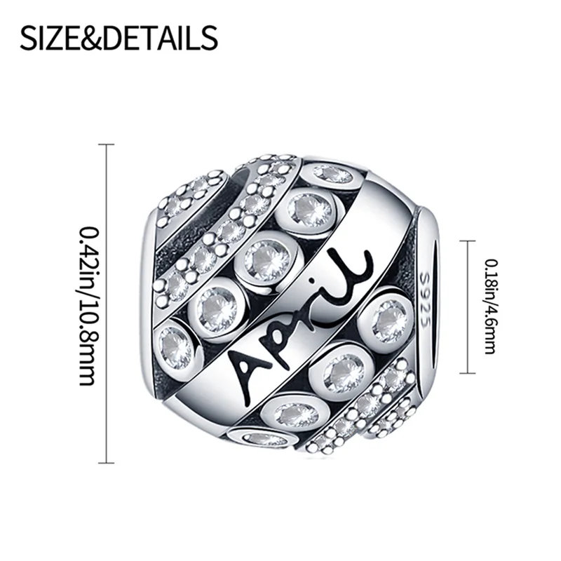 New Silver Birthstone Series April plata de ley Charms Bead Fits Original Pandora Bracelet Necklace Woman Fashion Jewelry Gift | Украшения