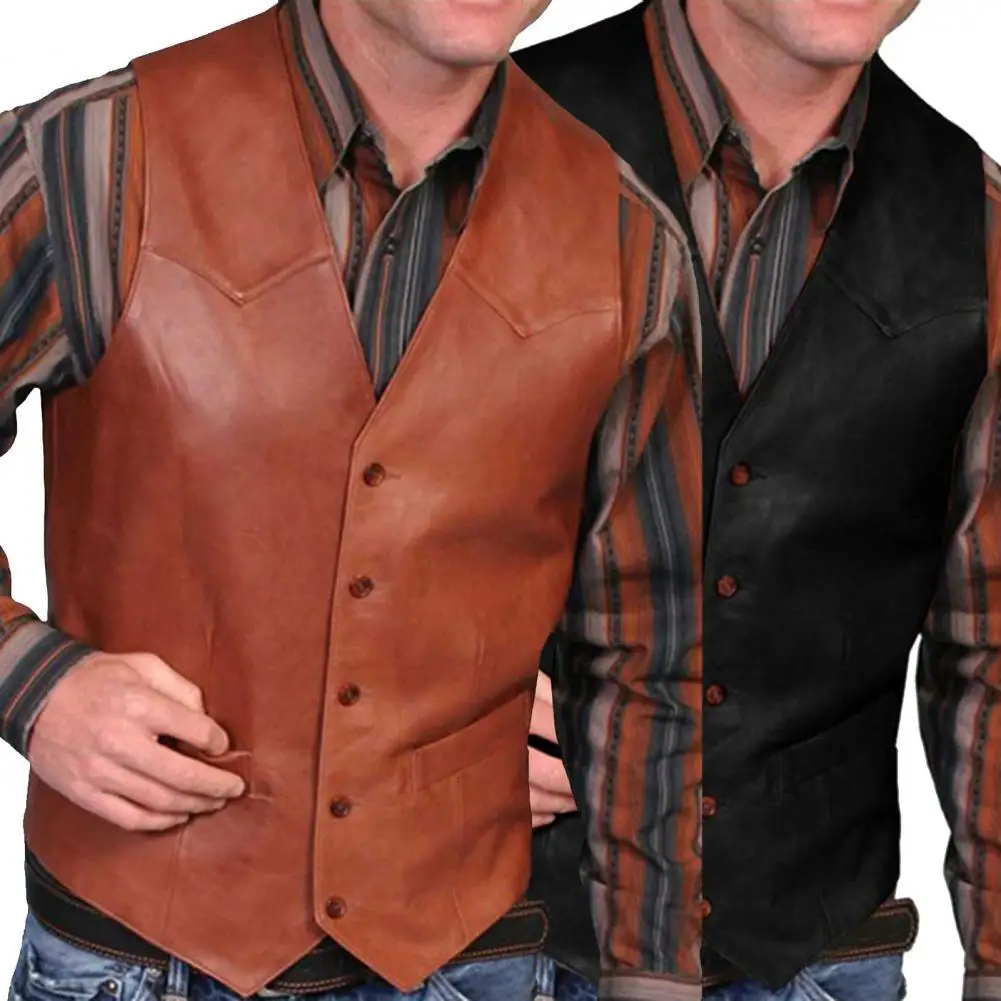

Anti-wrinkle Stylish V Neck Men Vest Western Waistcoat Solid Color for Work
