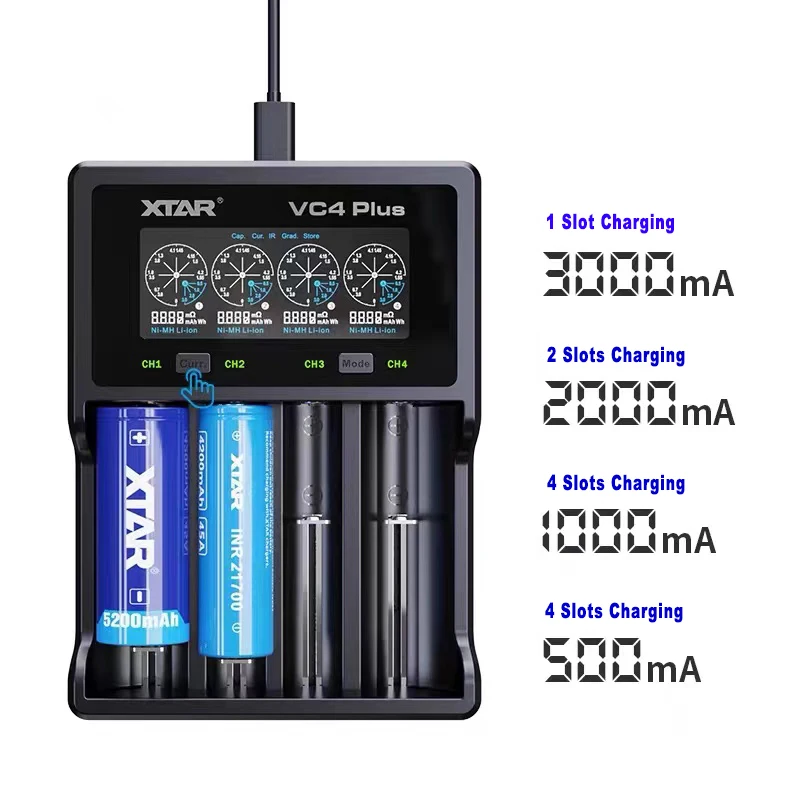 xtar quick battery charger 18650 vc4 plus lcd display fast charger qc3 0 charging rechargeable 21700 20700 battery 18650 charger free global shipping