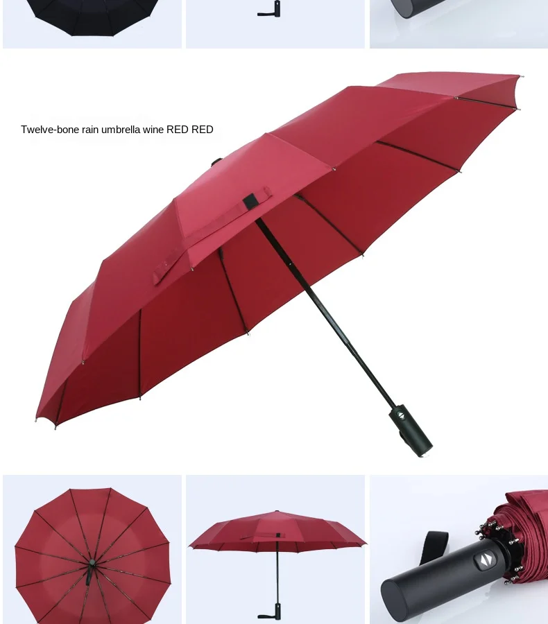 

12K windproof umbrella strong umbrella women umbrella Car safety hammer high-end business umbrella three folding automatic