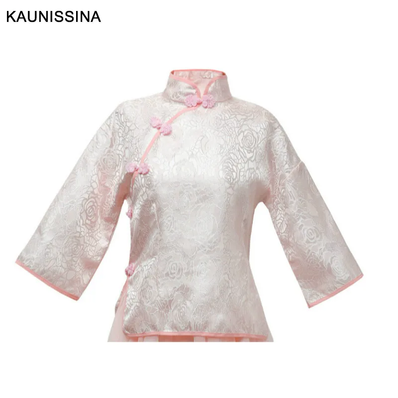 KAUNISSINA Wedding Bridesmaid Dress Elegant Qipao Traditional Chinese Women Mandarin Collar Vestido Two Piece Dresses | Свадьбы и