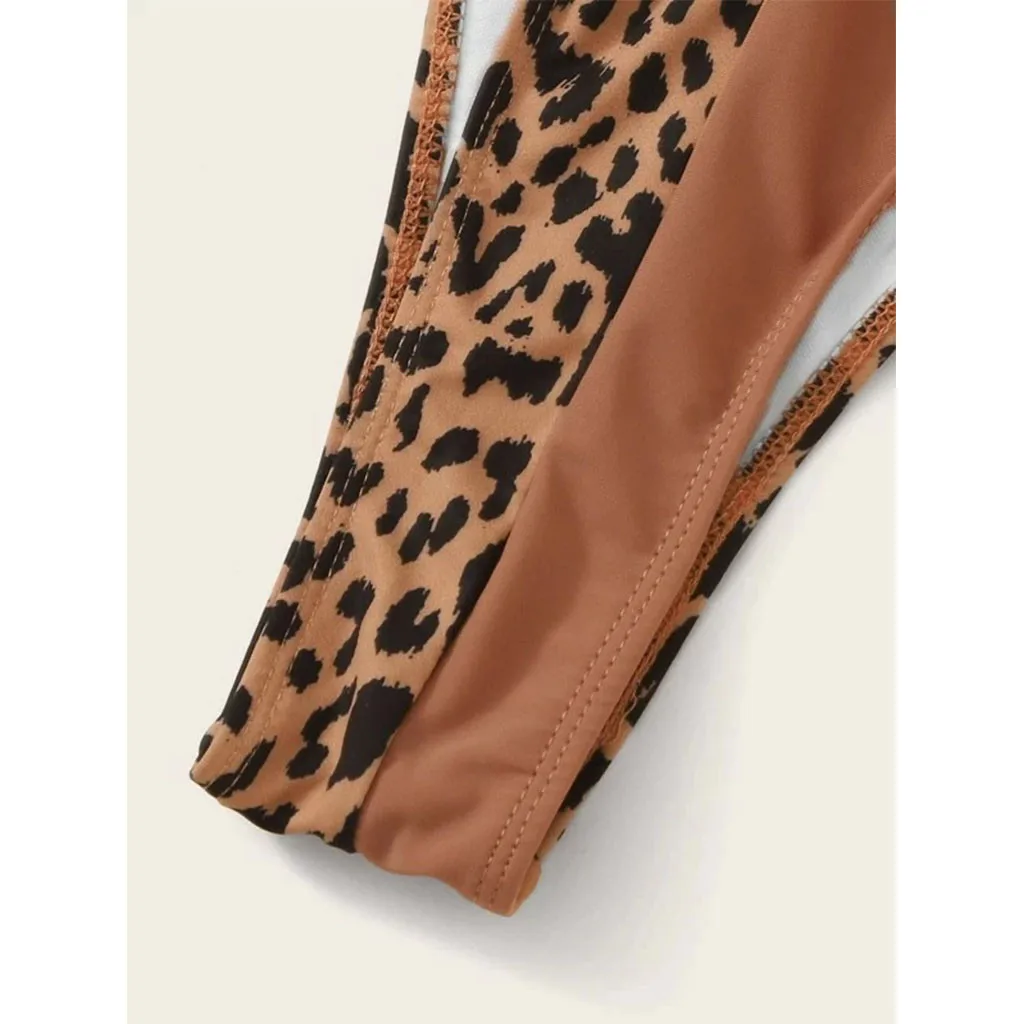 

2021 Womail bikini micro bikini high waist bikini Women Sexy Leopard Print Patchwork Hollow Out One Piece Swimsuit Bathing Suit