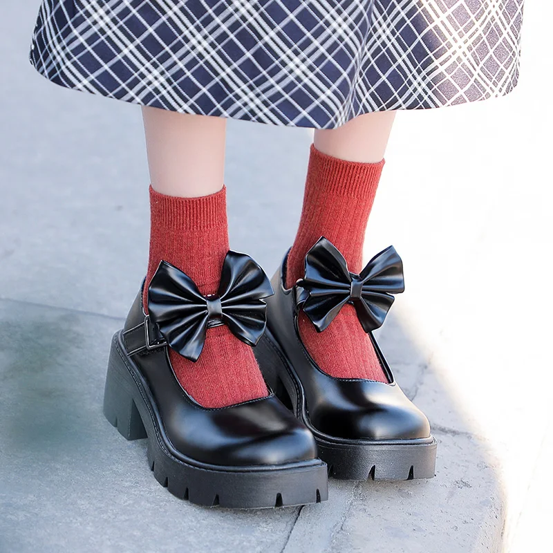 

shoes on heels Lolita platform shoes women Japanese Style Mary Jane Shoes Vintage Girls High Heel College Student shoes boots 42