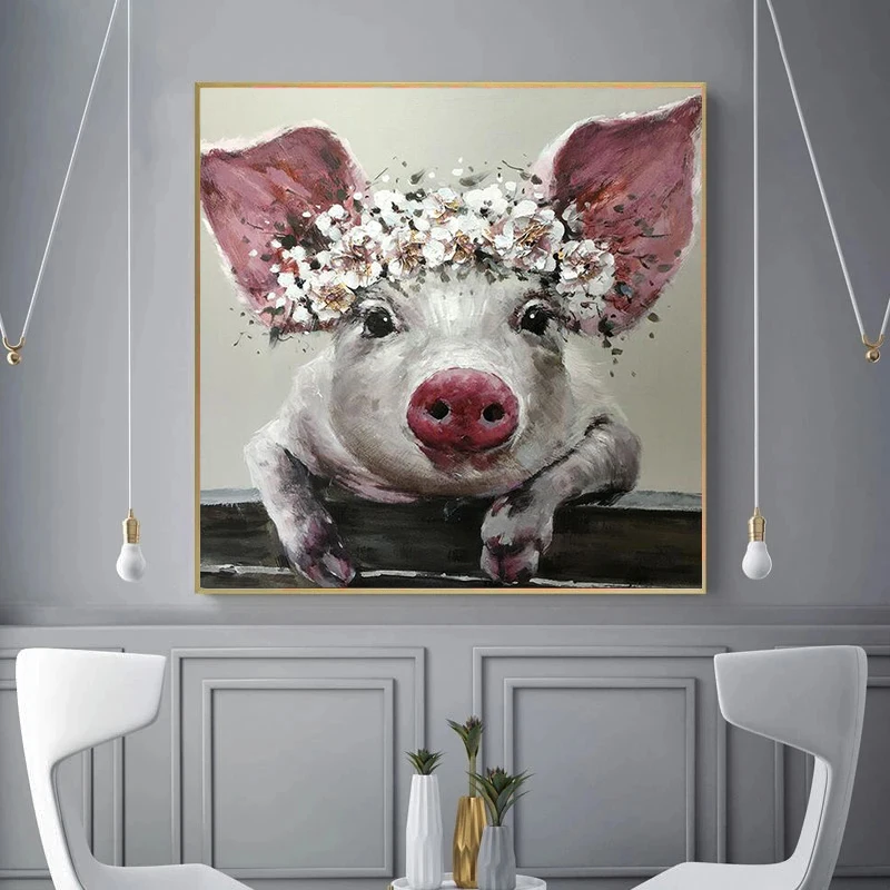 Картина маслом на холсте с изображением свиньи без рамки | Дом и сад