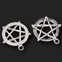 10pcs silver plated pentagram circle badge pendants retro necklace bracelet metal accessories diy charms jewelry crafts making