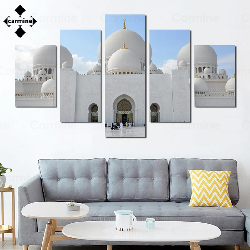 

Wall Art Modular 5 Pieces Mosque Poster Hd Prints Home Decoration Muslim Painting On Canvas Picture Poster for Living Room Decor