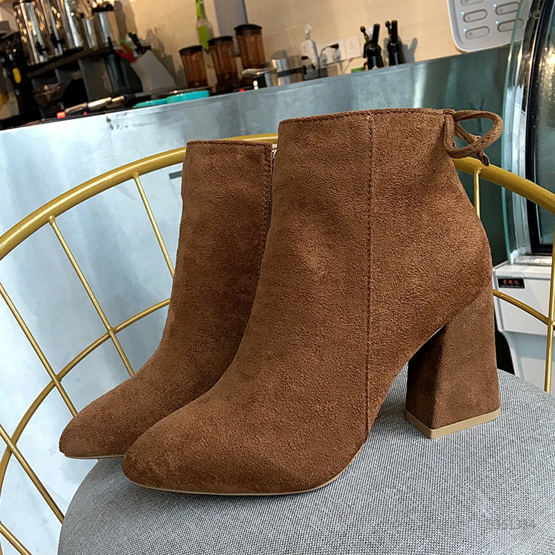 2020 женские ботильоны из флока сезон весна-осень повседневные однотонные ботинки