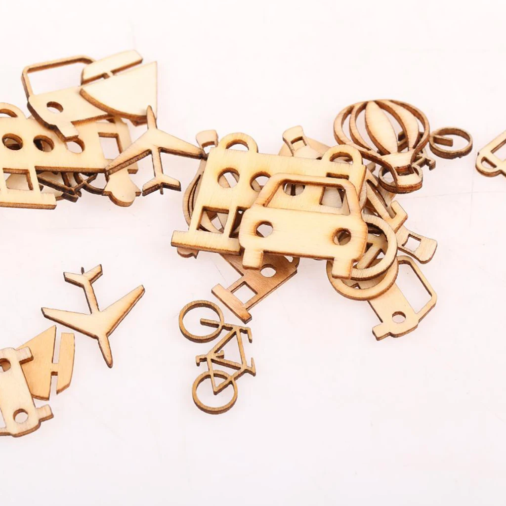 

24pcs Vehicle Natural Wood Shape DIY Craft Scrapbooking Wooden Ornament