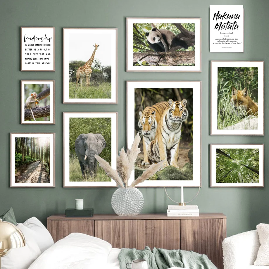 

Jungle Animals Wall Art Prints Canvas Painting Tiger Elephant Giraffe Panda Monkey Nordic Poster Decor Pictures For Living Room