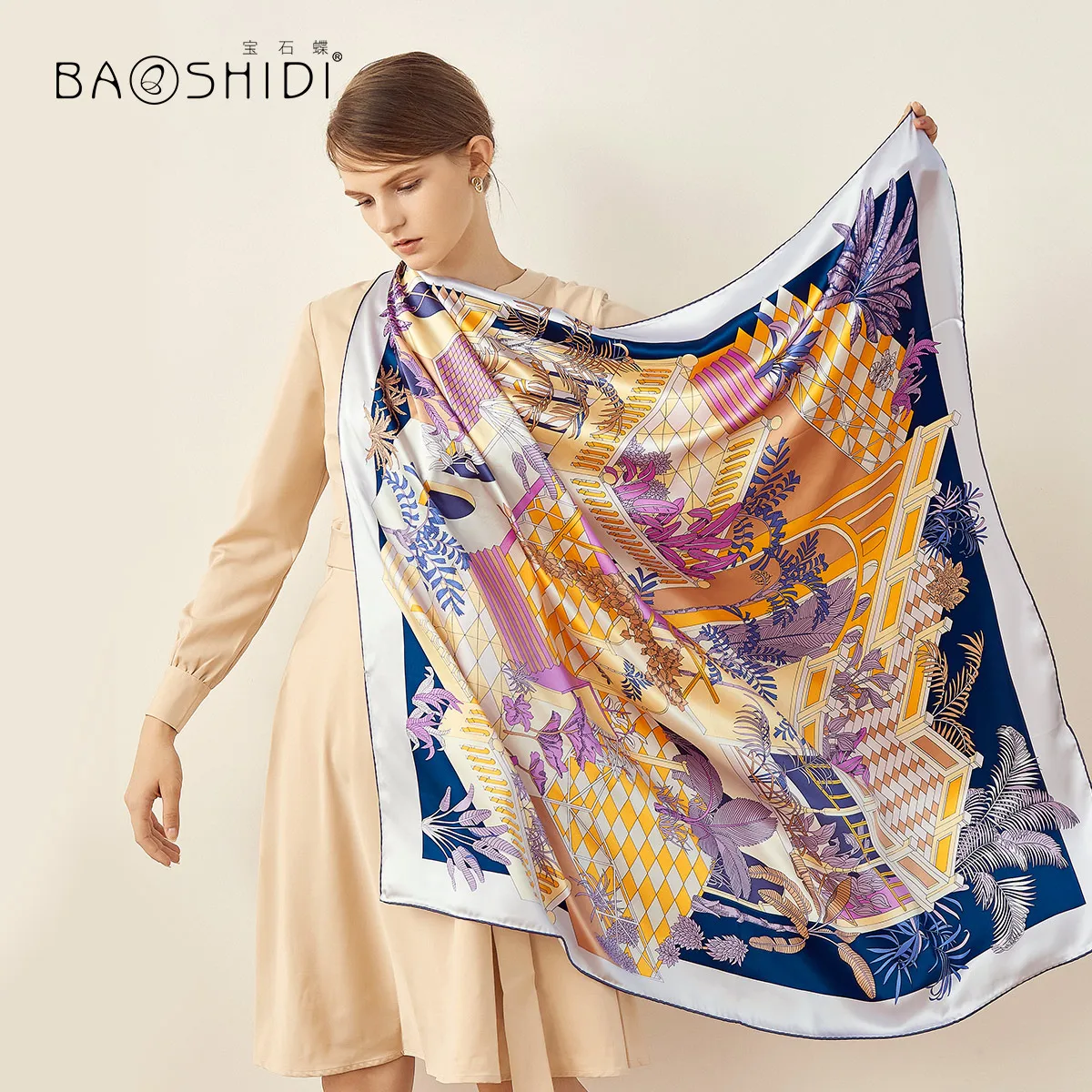 

★Jewel butterfly autumn style silk scarf, fashionable and versatile silk shawl / roof garden