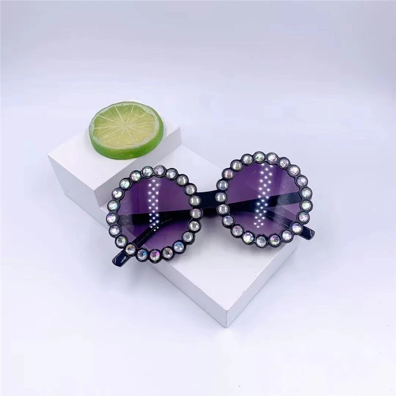 

New Kids Round Sunglasses Bling Rhinestone Frame UV400 Protection Sunglasses for Girls Boys