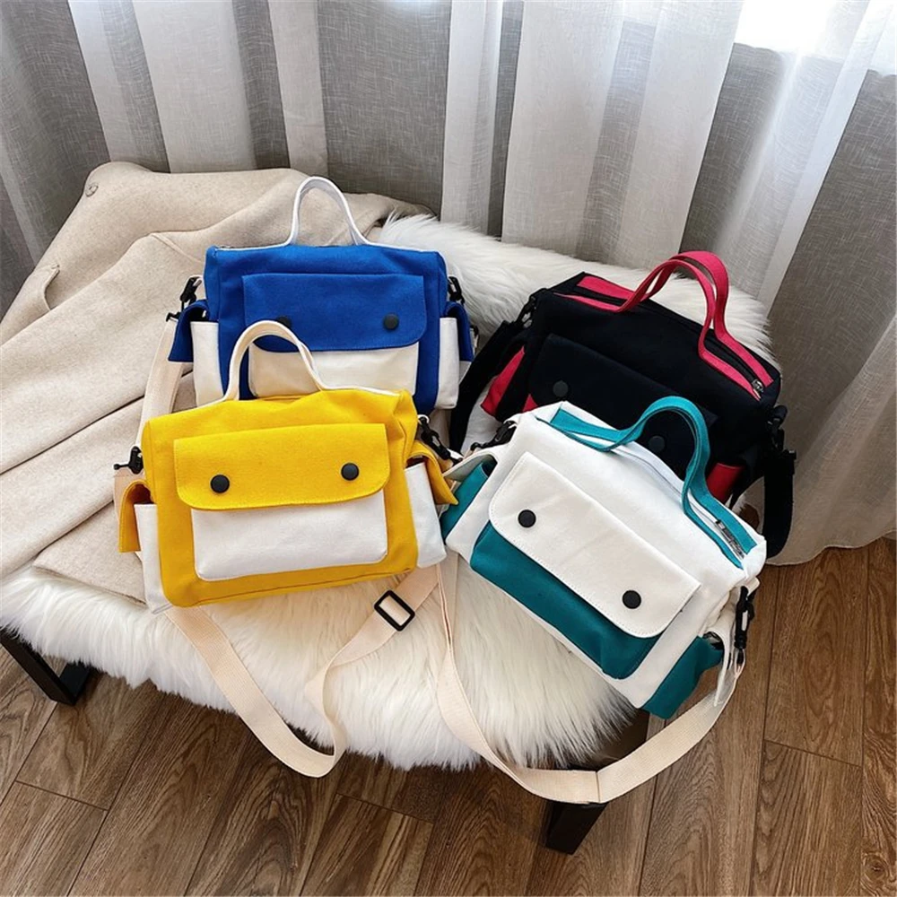 

Ladies Hand Bags Contrast Canvas Hand Bag Messenger Bags Canvas Patchwork Women Bag Female Retro Handbag Cotton Casual Tote