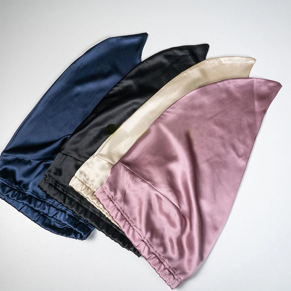 100% Silk Sleeping Cap Night Sleep Cover for Women with Elastic Ribbon Hair Care Long 19 Momme |