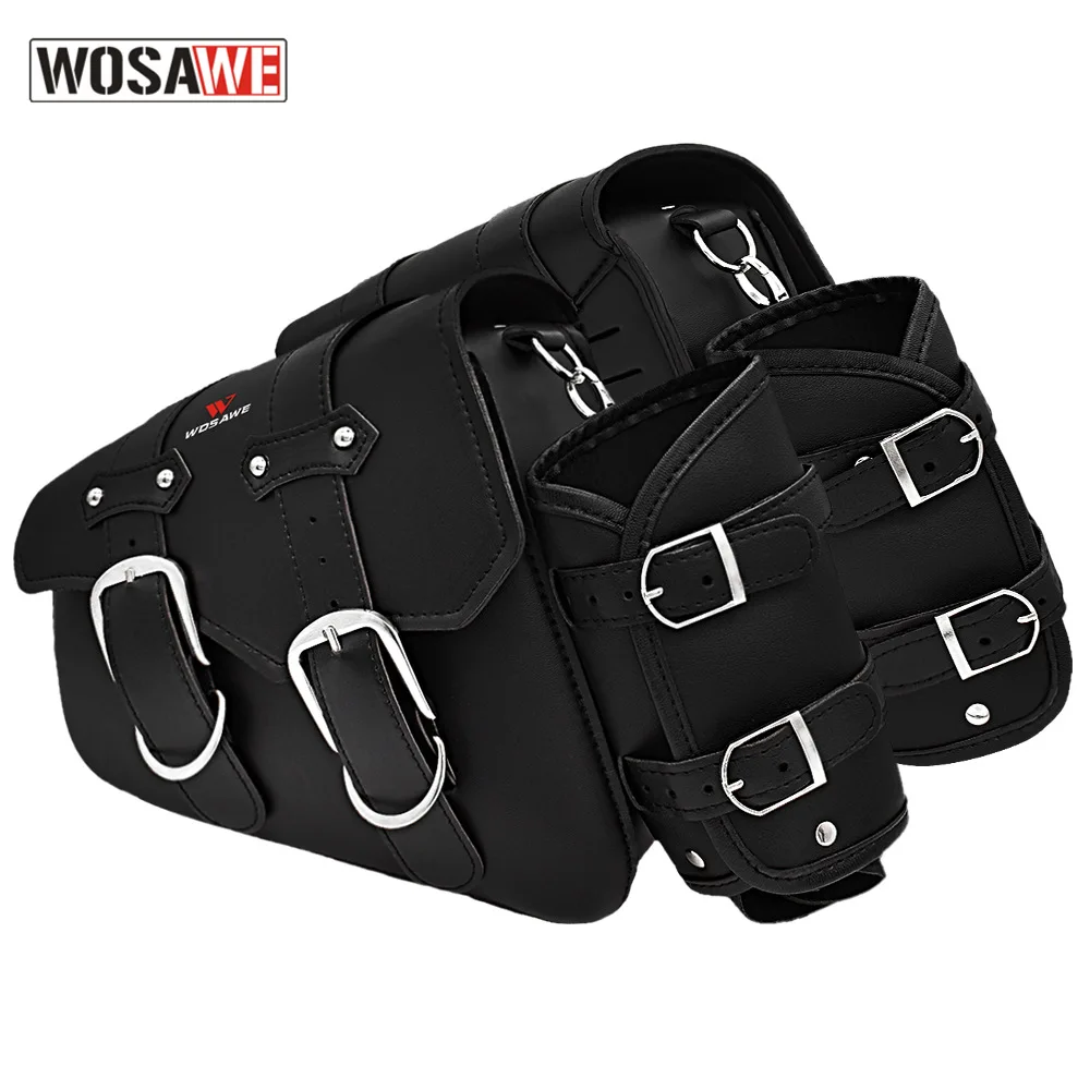 

WOSAWE 1Pcs Universal PU Leather Motorcycle Saddlebag Waterproof Side Tool Luggage Bags High Capacity 4L Racing Race Suitcase