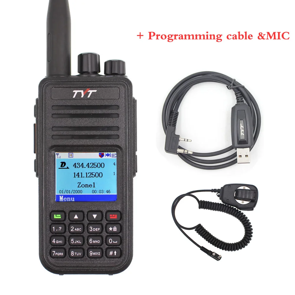 Двойной дисплей цветной рации TYT MD-UV380 двухдиапазонный радио VHF+ UHF Цифровой DMR двухстороннее радио MDUV380 Dual Time slot transcei - Цвет: with-Mic-USB