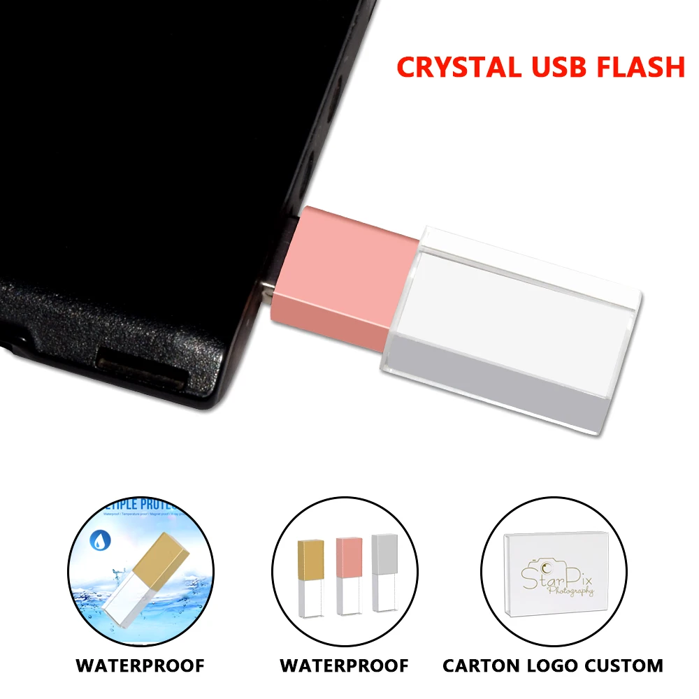 

Cool LED light premium LED crystal High speed 4GB 8GB 16GB 32GB 64GB 128GB USB 2.0 flash drive with Box usb flash drives