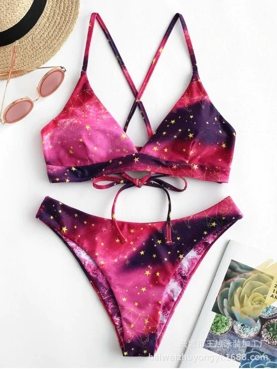 

2021 new swimsuit sexy suspender neck Print Bikini bikin split swimsuit for women