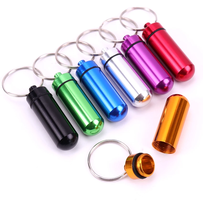 

Portable Mini Aluminum Keychain Drug Tablets Storage Box Bottle Capsule Case Holder WaterProof Outdoors Medical Storage Bottles