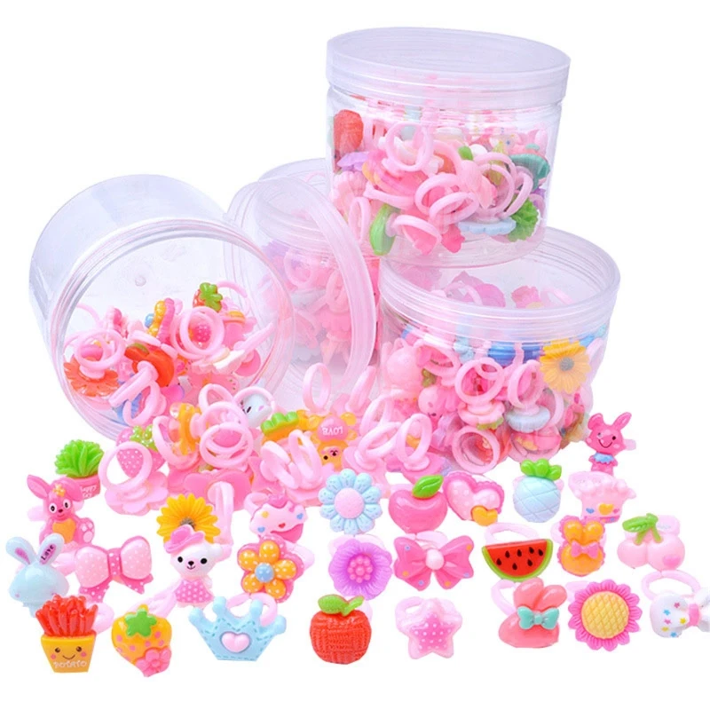 

1 Box 50PCS Adjustable Cartoon Rings For Girls Dress Up Accessories Party Kids T