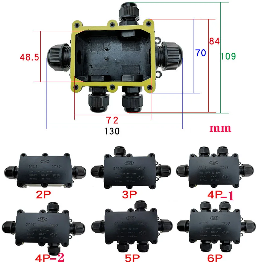 

IP68 Waterproof Junction Box 2 Way 3 Way 4-15mm Connector Gland Electrical 24A 450V Sealed Retardant Outdoor Waterproof Box