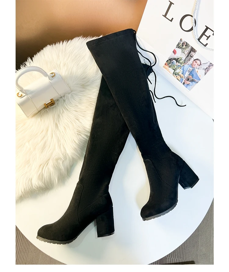 

High tube over the knee boots women 2022 new elastic thin boots winter strappy thick heel long boots