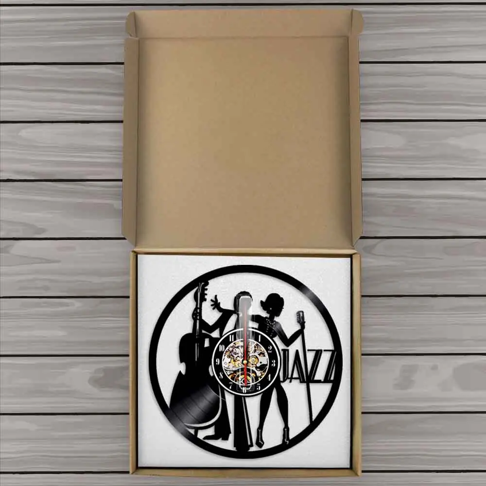 

Jazz Musical Player Silhouette Shadow Vinyl Record Wall Clock Modern Design Wall Art Decor Handmade Gift For Jazz Lover